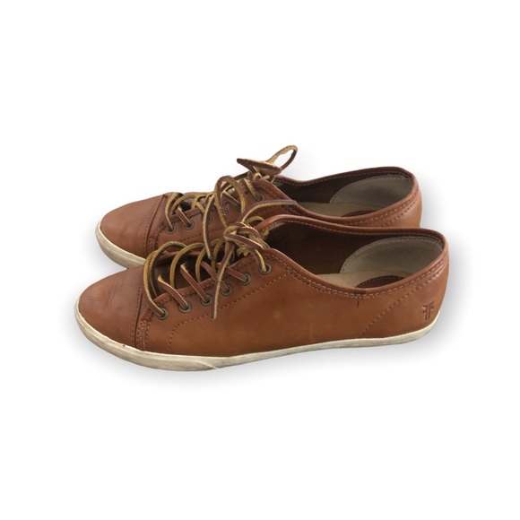 Frye Mindy Low Lace Leather Low Top Sneakers in Cognac - Picture 2 of 7